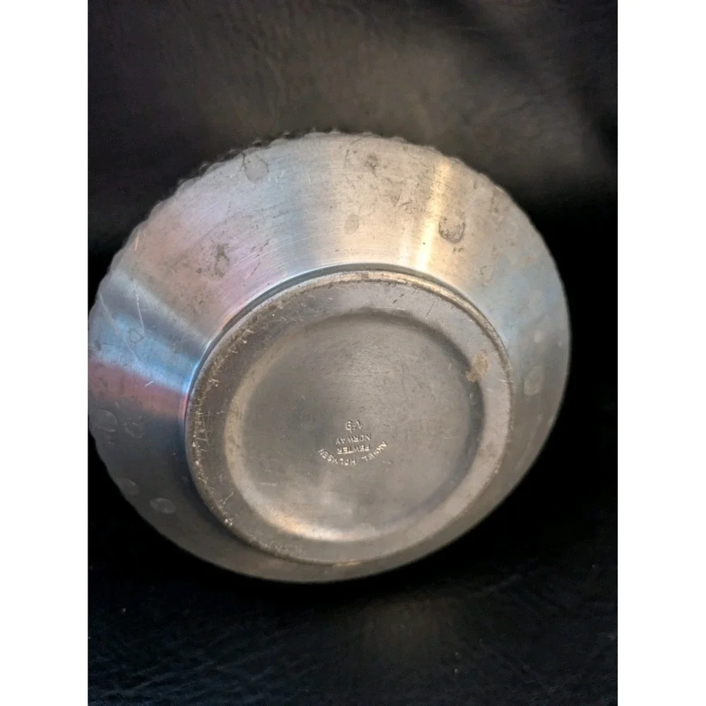 Vintage Aksel Holmsen V9 MCM Norway Pewter Metal Small Round Vase Norwegian 7 In